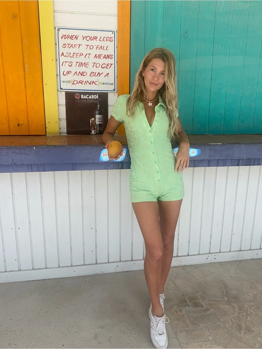 Light Green Button-Up Summer Romper